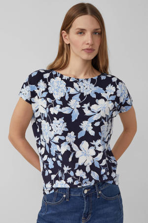 gebloemde top donkerblauw