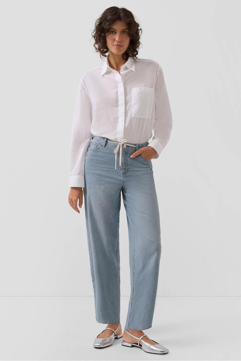 Light blue denim dames s.Oliver high waist barrel jeans van denim met rits- en knoopsluiting en effen