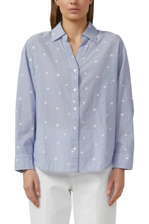 gebloemde blouse met krijtstreep blauw