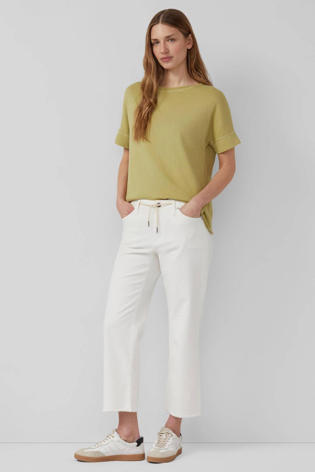 Ecru dames s.Oliver cropped jeans van denim met regular waist, rits- en knoopsluiting en effen