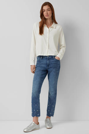 slim fit jeans met parels medium blue denim