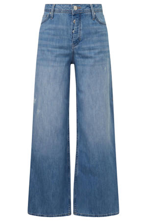 s.Oliver linnen cropped wide leg broek met bladprint roze/ oranje | wehkamp