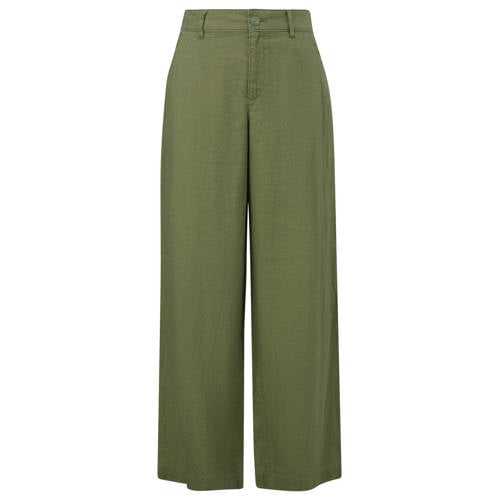 s.Oliver straight high waist broek met linnen donkergroen afbeelding