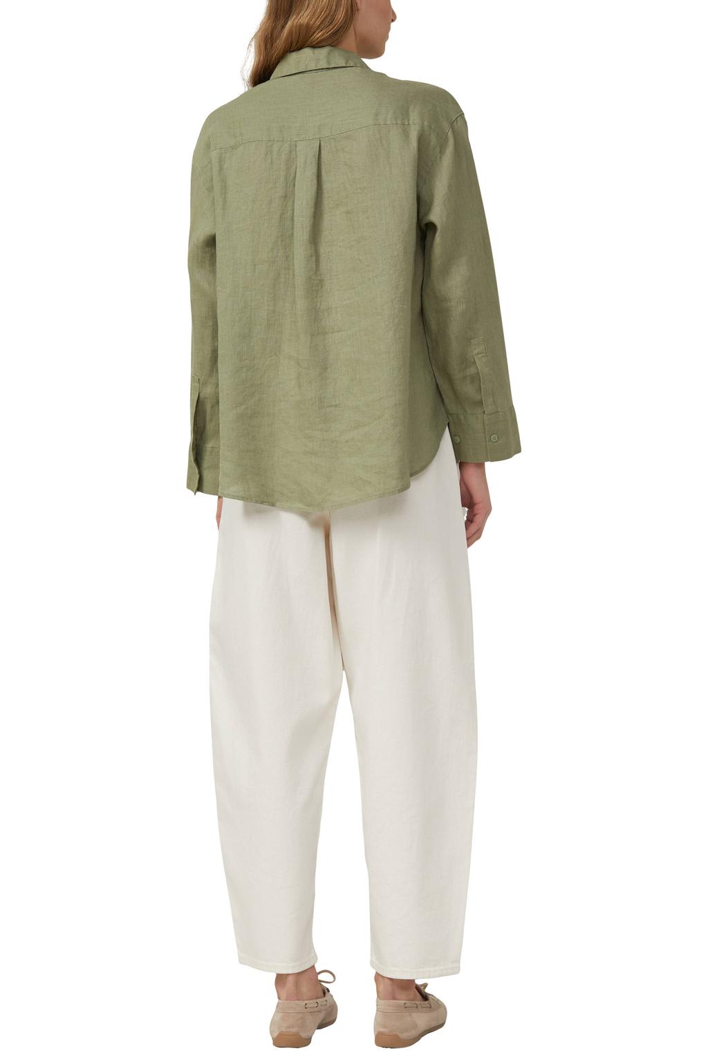 Kakikleurige dames s.Oliver blouse van linnen met effen, lange mouwen, klassieke kraag en knoopsluiting