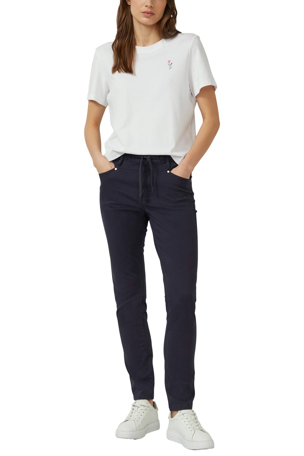 Donkerblauwe dames s.Oliver bootcut regular waist casual broek van katoen met rits- en knoopsluiting en effen