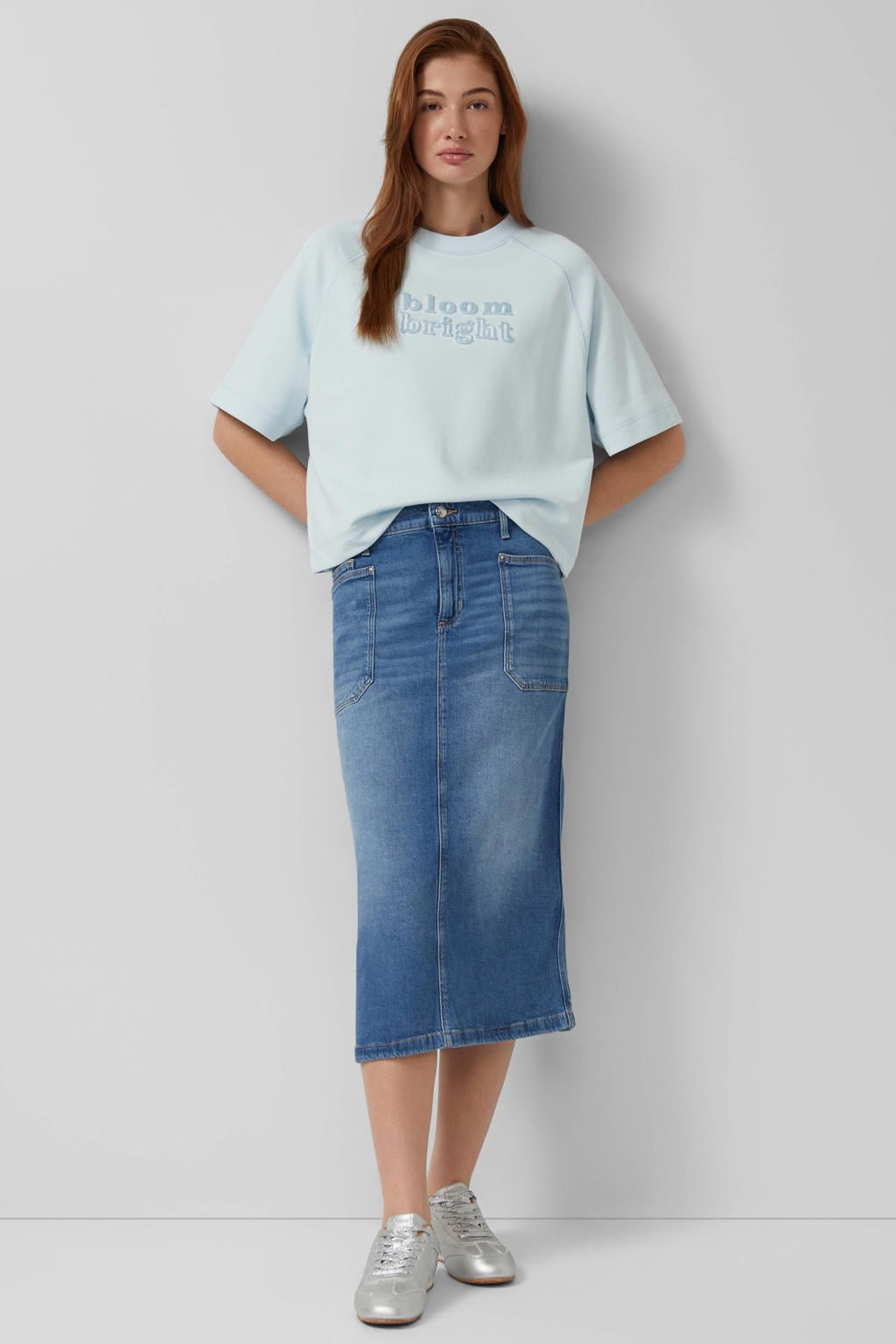 Medium blue denim dames s.Oliver spijkerrok gemaakt van denim en met rits- en knoopsluiting