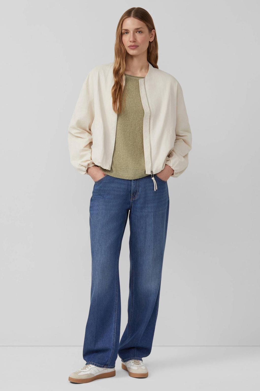 Donkergroene dames s.Oliver pullover gebreid van katoen met effen, lange mouwen en ronde hals