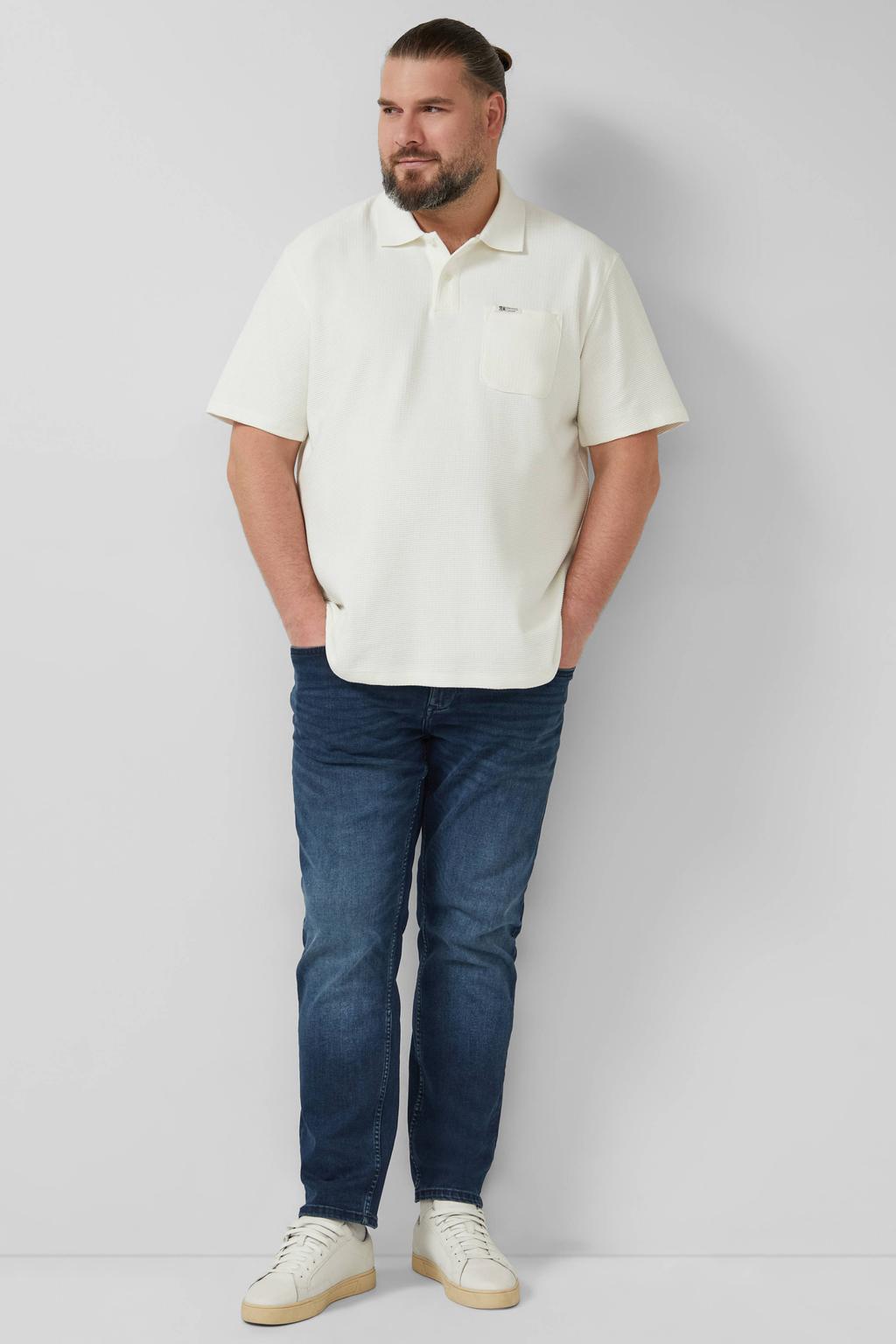Witte heren s.Oliver Big Size regular polo van katoen met effen, korte mouwen en textuur