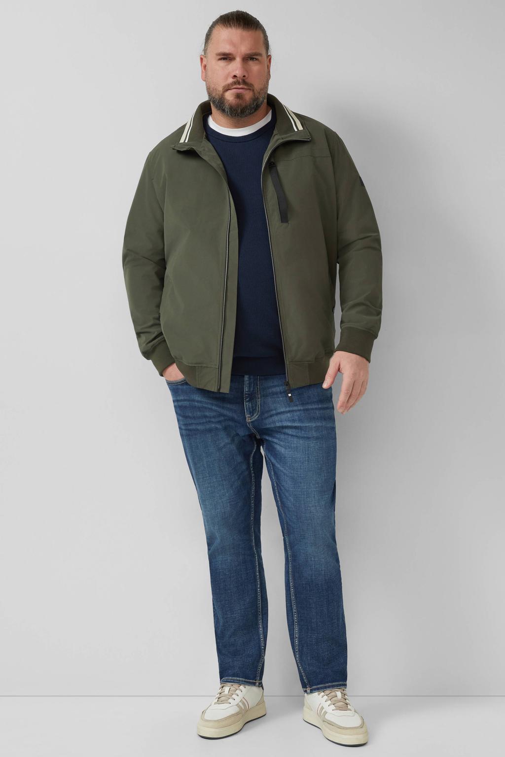 Donkergroene heren s.Oliver Big Size tussenjas Plus Size van polyester met effen, lange mouwen, opstaande kraag en geribde boorden