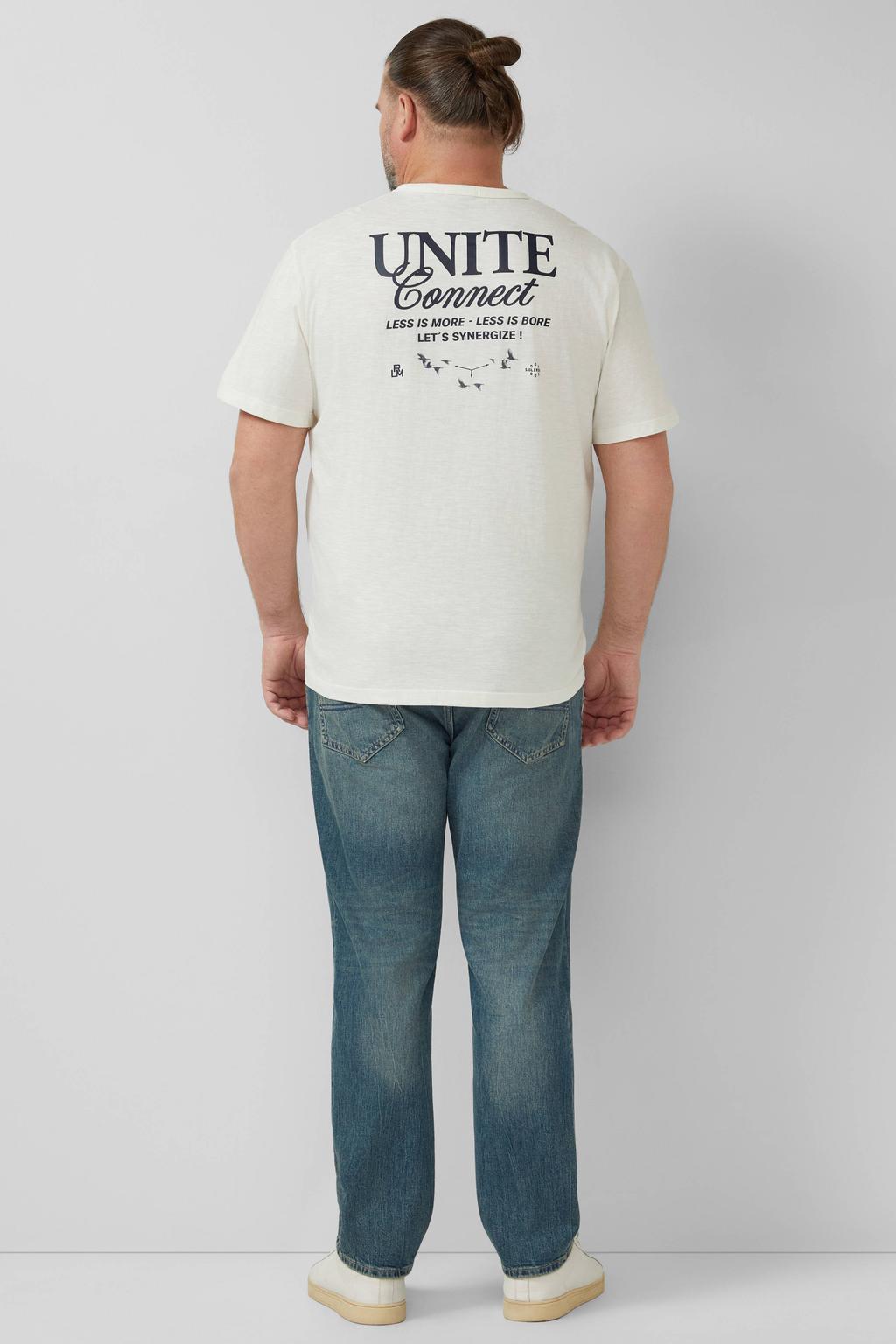 Witte heren s.Oliver Big Size relaxed T-shirt Plus Size van katoen met backprint en korte mouwen