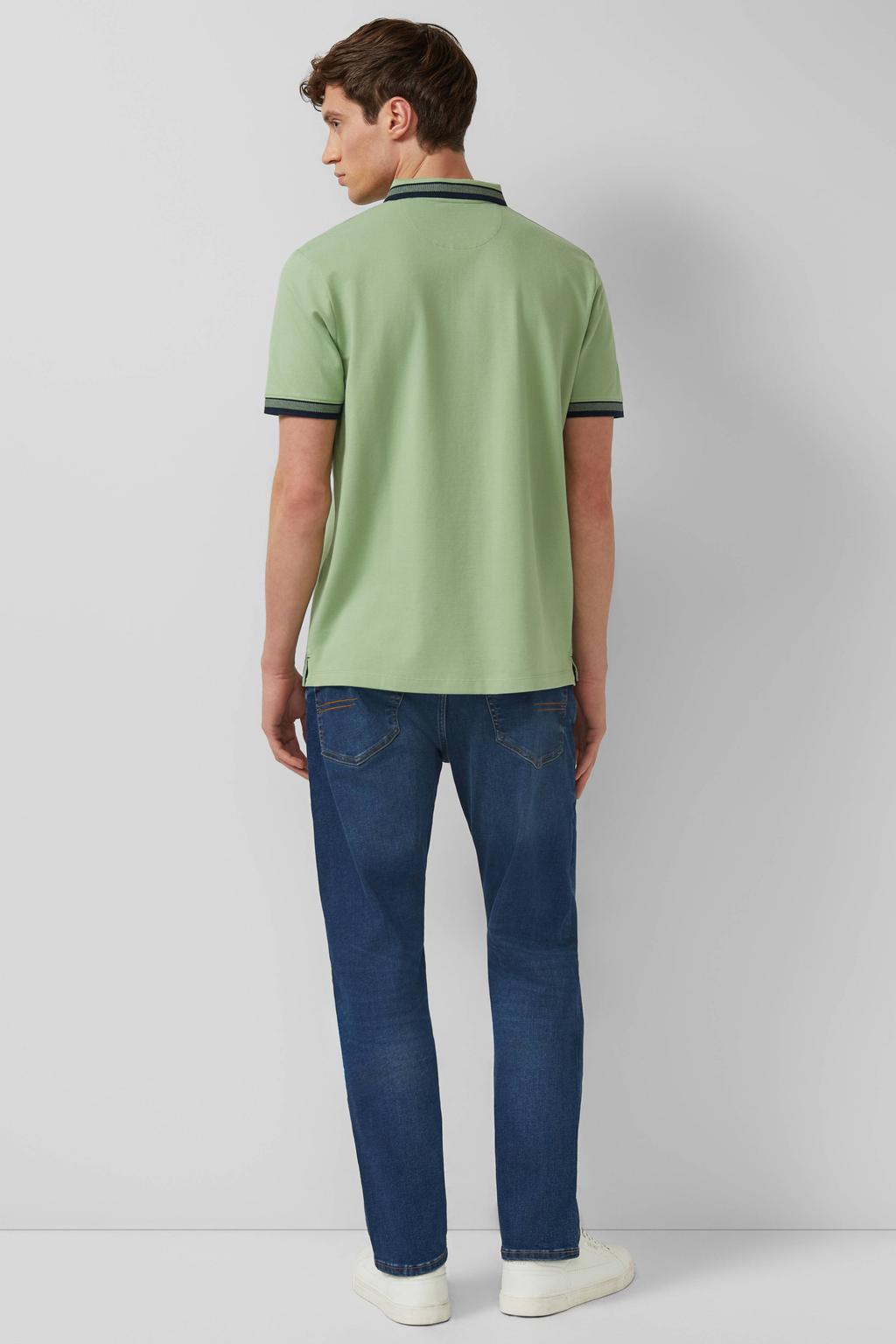 Lichtgroene heren s.Oliver regular polo van katoen met logo dessin, korte mouwen, knoopsluiting en geribde boorden