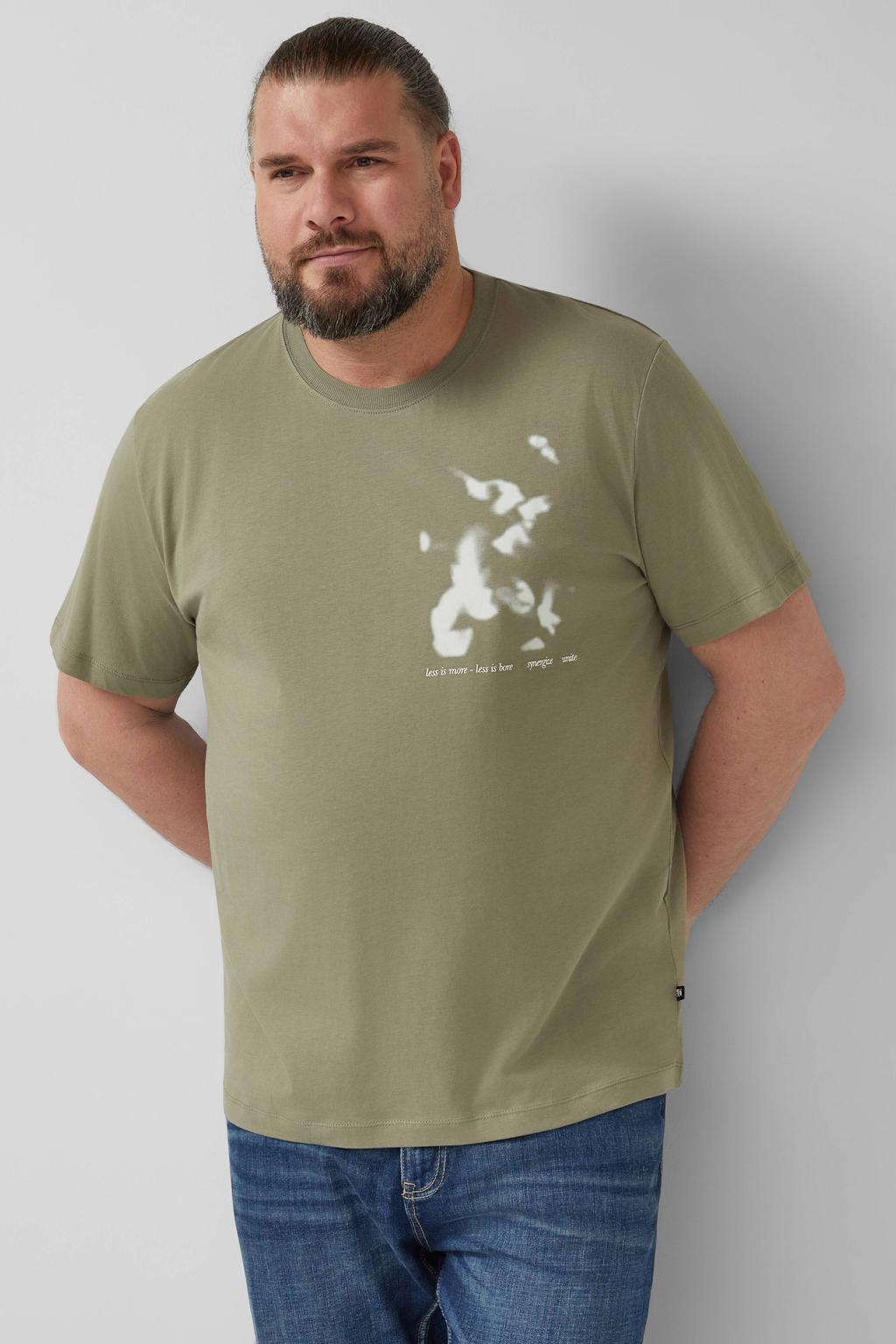 Donkergroene heren s.Oliver Big Size regular T-shirt Plus Size van katoen met printopdruk en korte mouwen