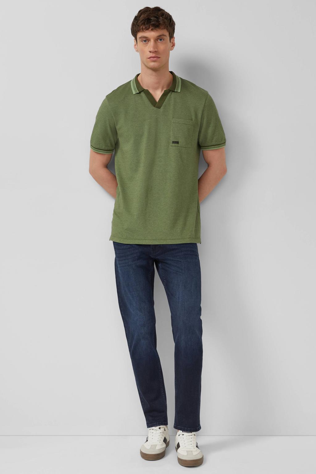 Groene heren s.Oliver regular polo van katoen met effen, korte mouwen en geribde boorden