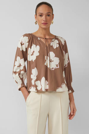 gebloemde blousetop bruin