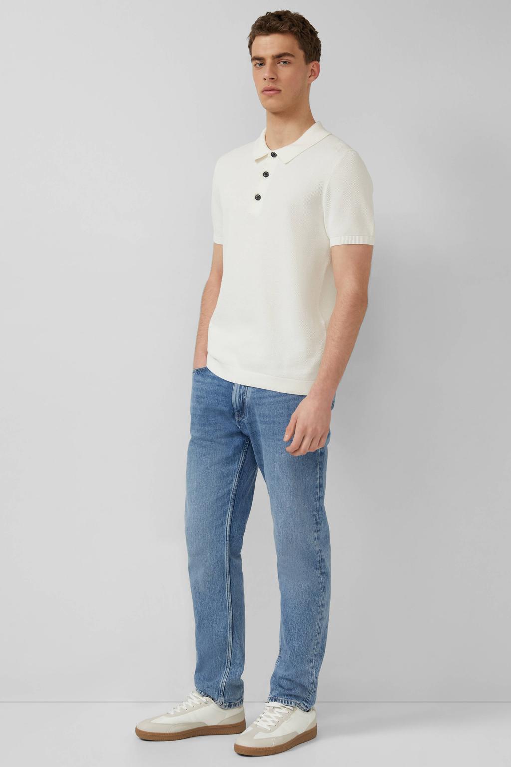Witte heren s.Oliver regular polo gebreid van katoen met effen, korte mouwen en knoopsluiting