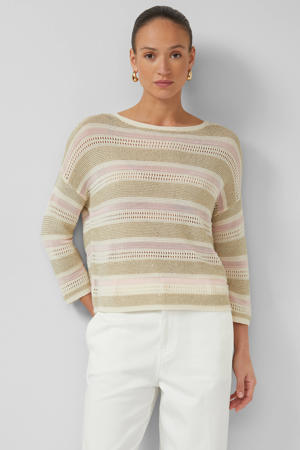gestreepte trui beige met ingebreid patroon