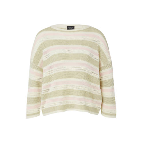 s.Oliver BLACK LABEL gestreepte trui beige met ingebreid patroon afbeelding