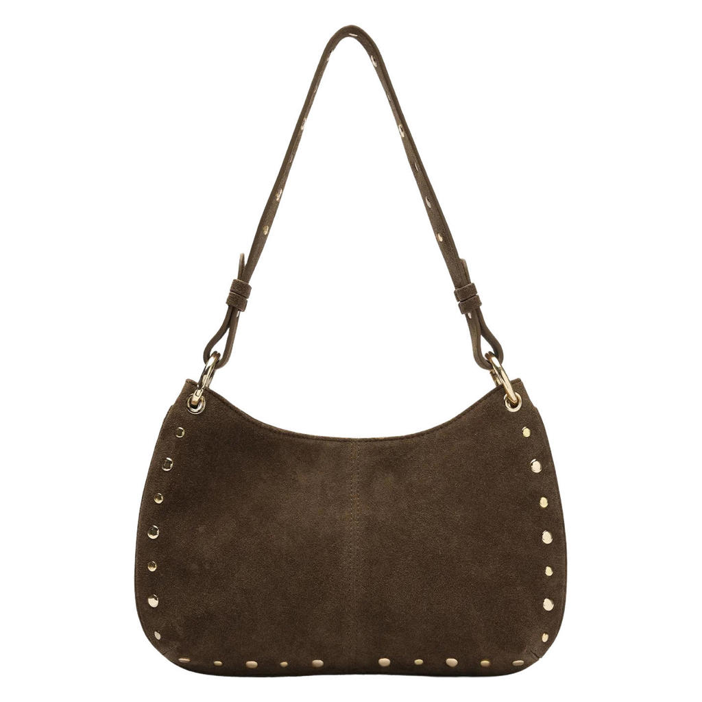 DSTRCT leren schoudertas met studs bruin