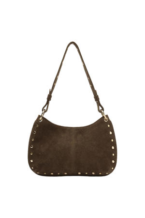 leren schoudertas met studs bruin