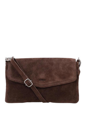 suede crossbody tas donkerbruin