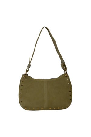 leren schoudertas met studs kaki