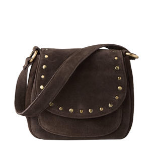 suede crossbody tas met studs donkerbruin
