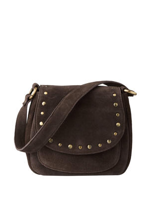 suede crossbody tas met studs donkerbruin