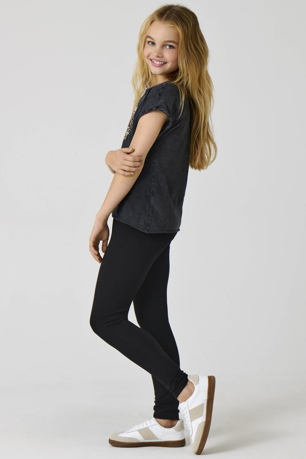 Zwarte meisjes KIDS ONLY GIRL slim legging van stretchkatoen met elastische tailleband en effen