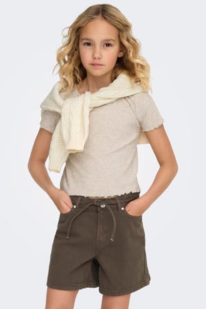 T-shirt rib gebreid beige