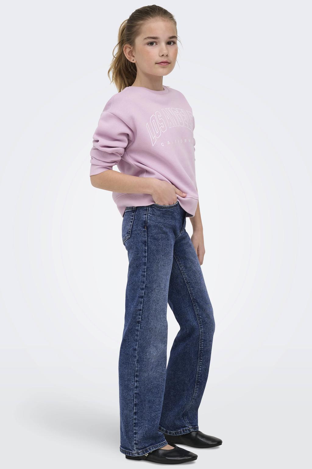 Roze meisjes KIDS ONLY GIRL sweater met tekst print, lange mouwen, ronde hals en geribde boorden