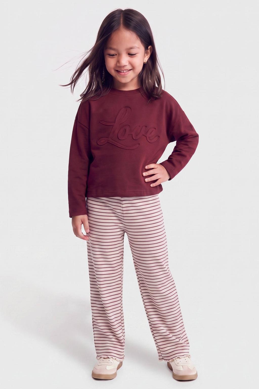 KIDS ONLY MINI gestreepte broek - ecru/donkerrood