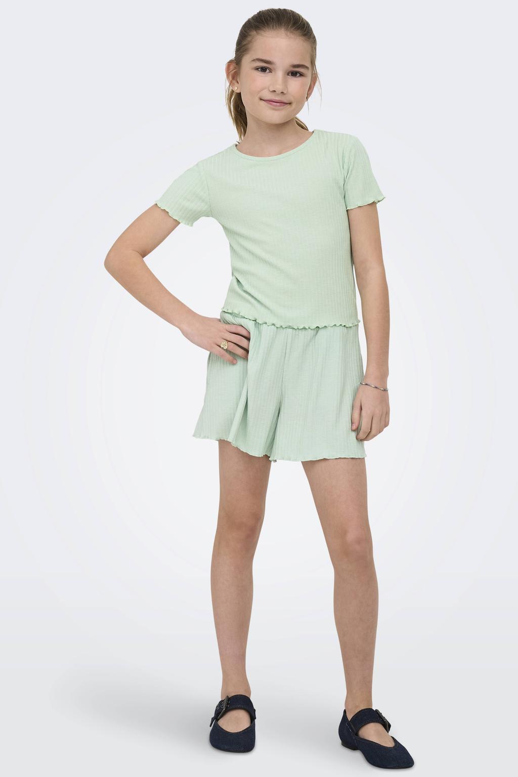 Lichtblauwe meisjes KIDS ONLY GIRL T-shirt rib gebreid van polyester met effen, korte mouwen en ronde hals
