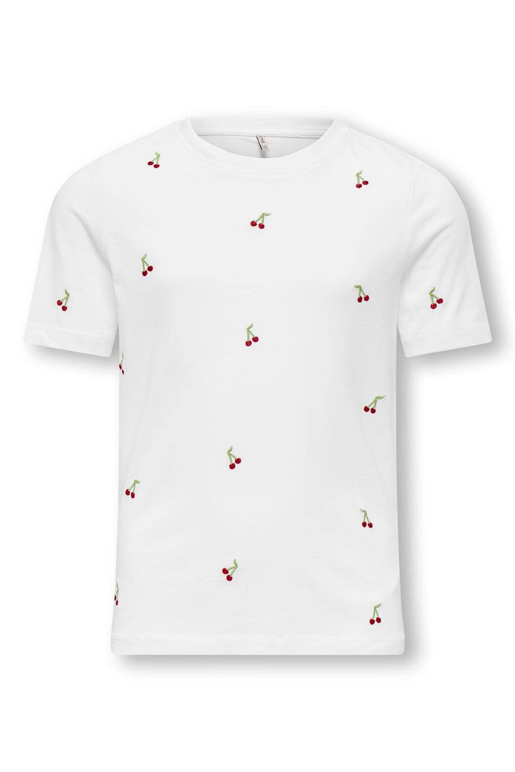 KIDS ONLY GIRL T-shirt met borduursels - wit/rood/groen