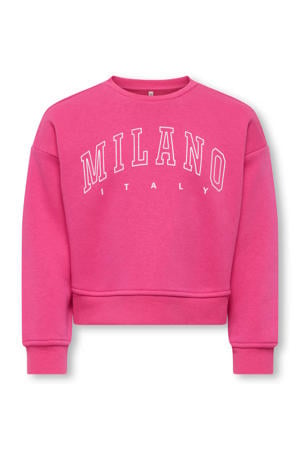 rechtvallende sweater met tekst - roze