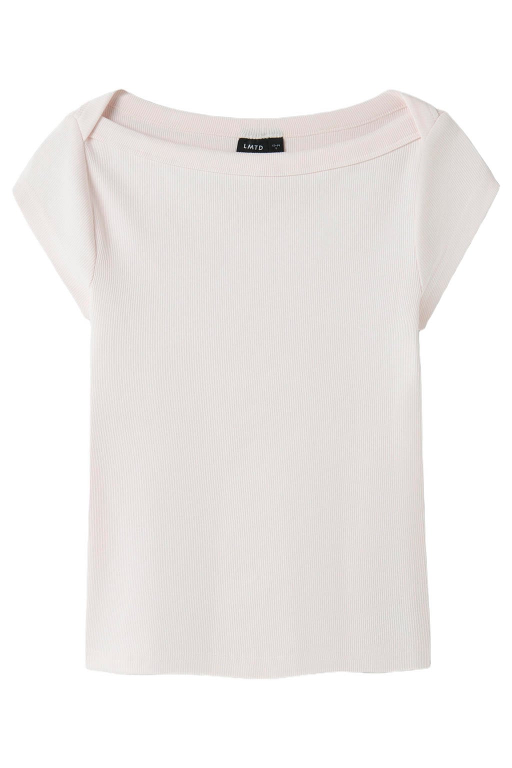 Lichtroze meisjes LMTD T-shirt van stretchkatoen met effen, korte mouwen, boothals en textuur