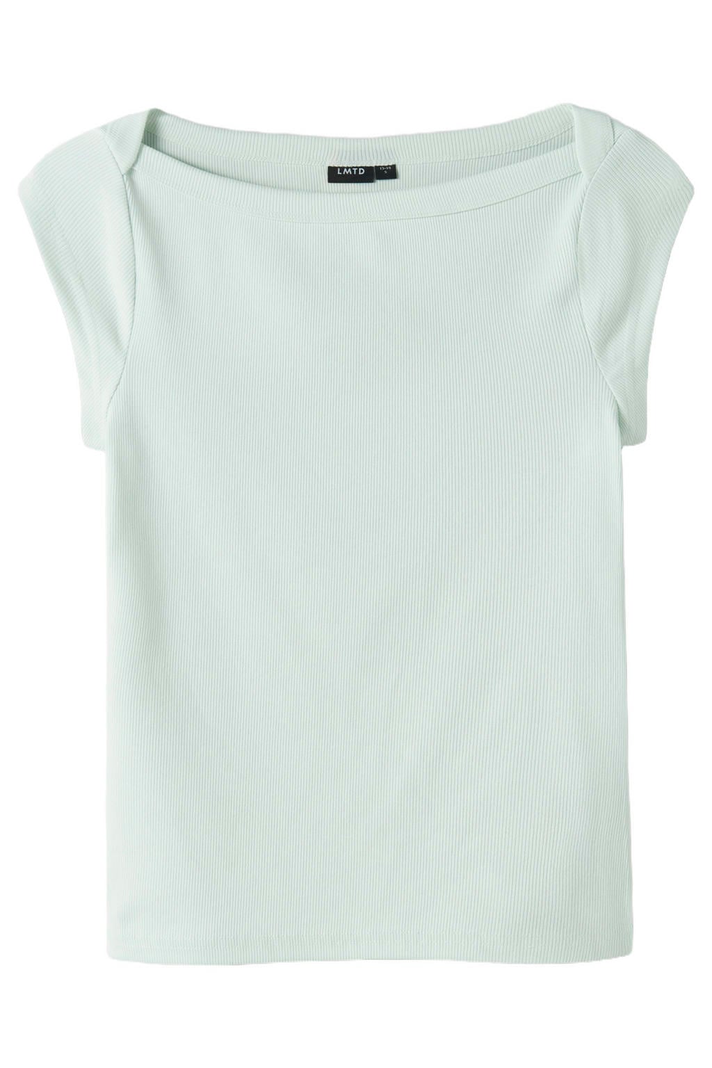 Mintgroene meisjes LMTD T-shirt van stretchkatoen met effen, korte mouwen, boothals en textuur