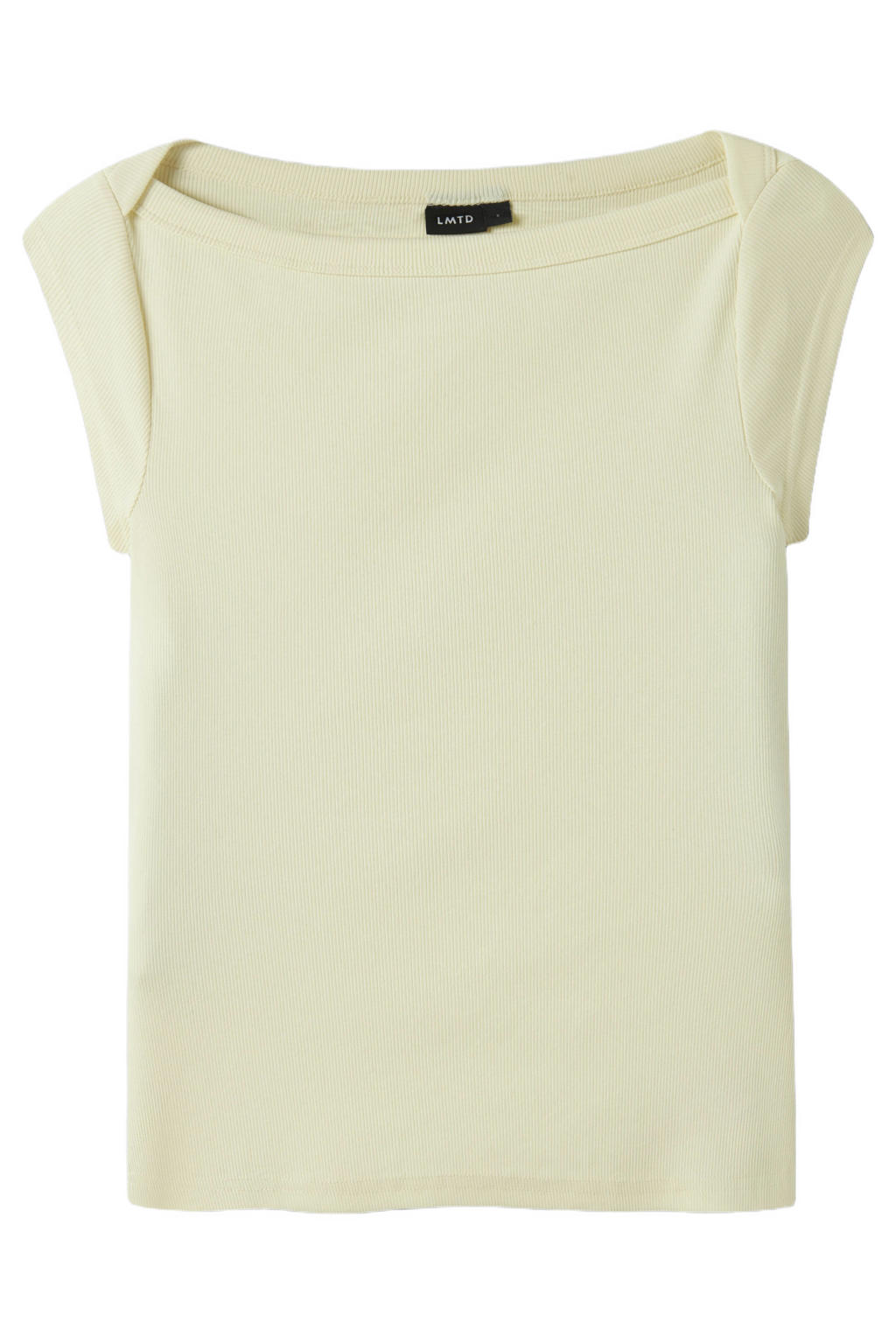 Lichtgele meisjes LMTD T-shirt van stretchkatoen met effen, korte mouwen, boothals en textuur