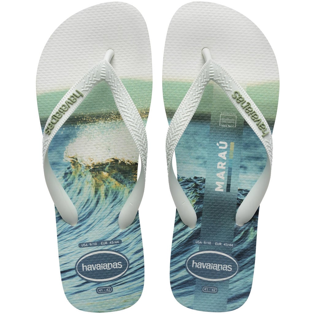 Wit en blauwe heren Havaianas Top Surfer teenslippers van rubber