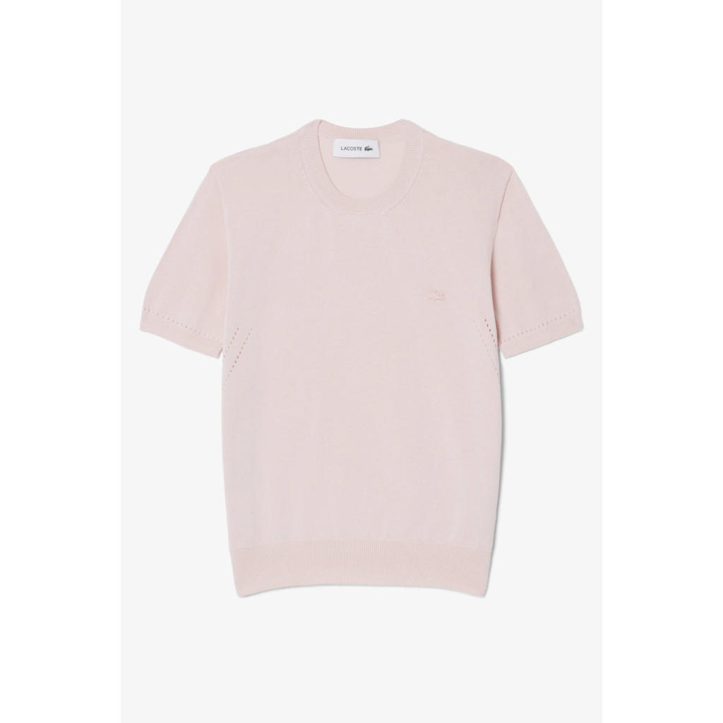 Lichtroze dames Lacoste T-shirt van katoen met effen, korte mouwen en ronde hals