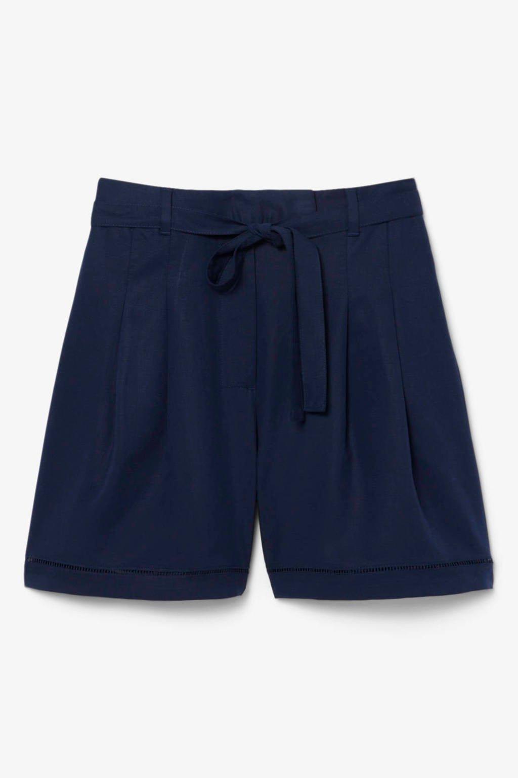 Donkerblauwe dames Lacoste regular high waist casual short van lyocell met rits- en haaksluiting en effen