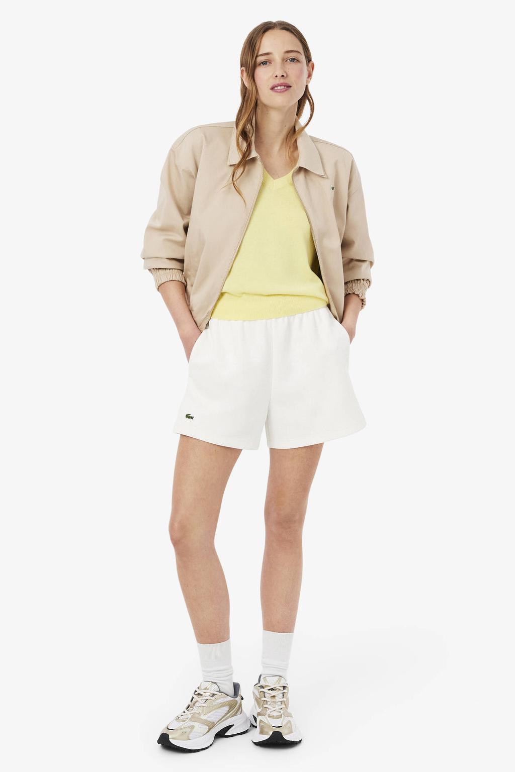 Ecru dames Lacoste relaxed regular waist casual short van katoen met effen