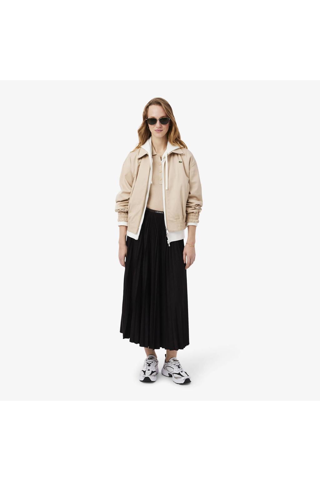 Zwarte dames Lacoste midi rok gemaakt van polyester en met elastische tailleband