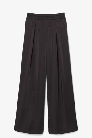wide leg regular waist broek donkerbruin