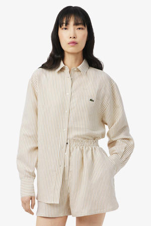 gestreepte blouse met linnen camel