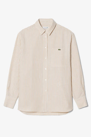 gestreepte blouse met linnen camel