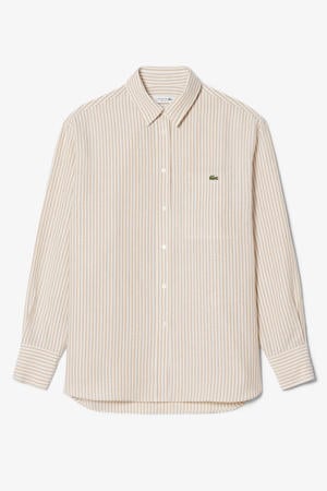 gestreepte blouse met linnen camel