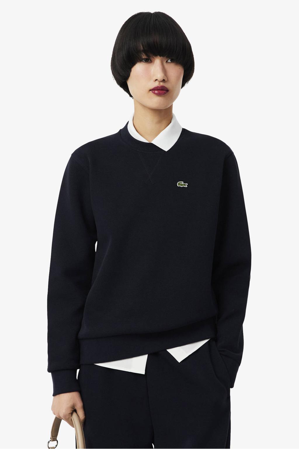 Zwarte dames Lacoste sweater van katoen met effen, lange mouwen, ronde hals en geribde boorden