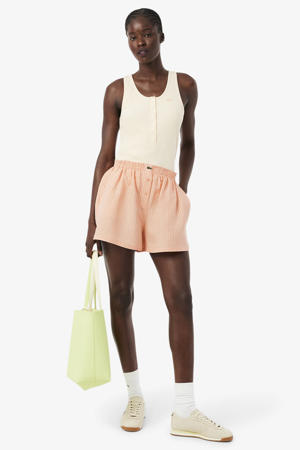 baggy high waist gestreepte casual short met linnen oranje