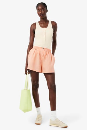 baggy high waist gestreepte casual short met linnen oranje