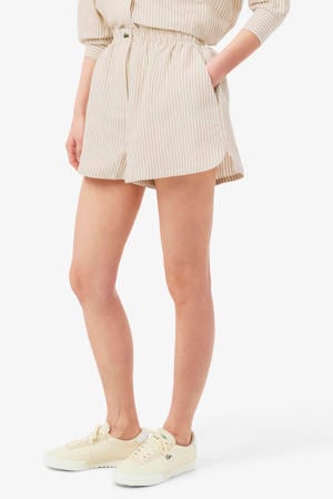baggy high waist gestreepte casual short met linnen beige